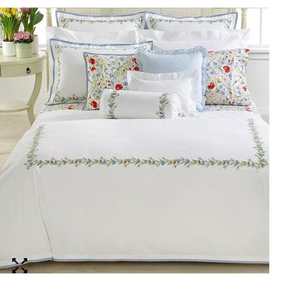 Ralph Lauren Georgica Floral Detail Jacquard Duvet Cover ONLY White King LRL